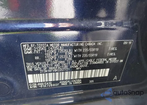 2019 Toyota Rav4 Limited from USA, damaged, VIN 2T3N1RFV8KC057721